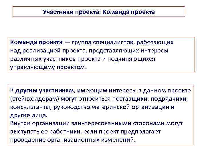 Группа специалистов непосредственно работающих над реализацией проекта