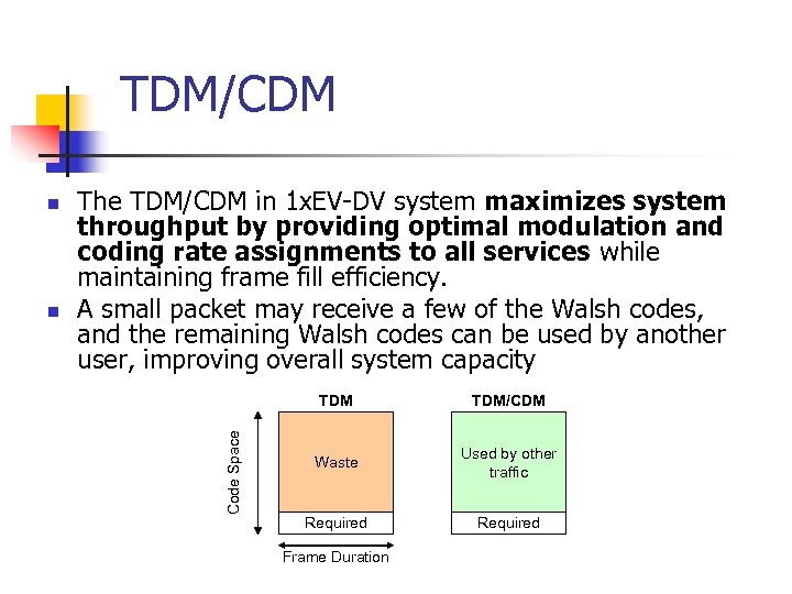 TDM/CDM n The TDM/CDM in 1 x. EV-DV system maximizes system throughput by providing