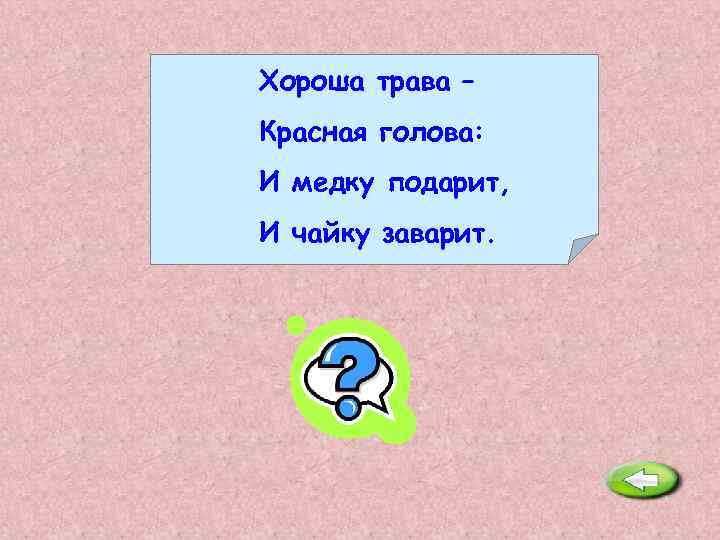 Хороша трава – Красная голова: И медку подарит, И чайку заварит. Иван-чай. 