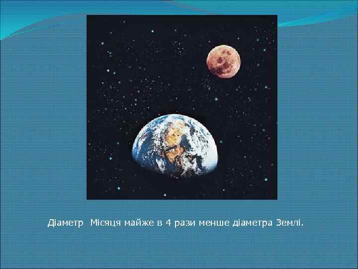 Діаметр Місяця майже в 4 рази менше діаметра Землі. 