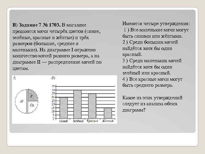 B) Задание 7 № 1703. В магазине продаются мячи четырёх цветов (синие, зелёные, красные