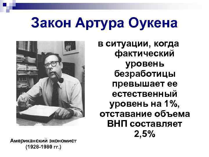 Закон Артура Оукена Американский экономист (1928 -1980 гг. ) в ситуации, когда фактический уровень