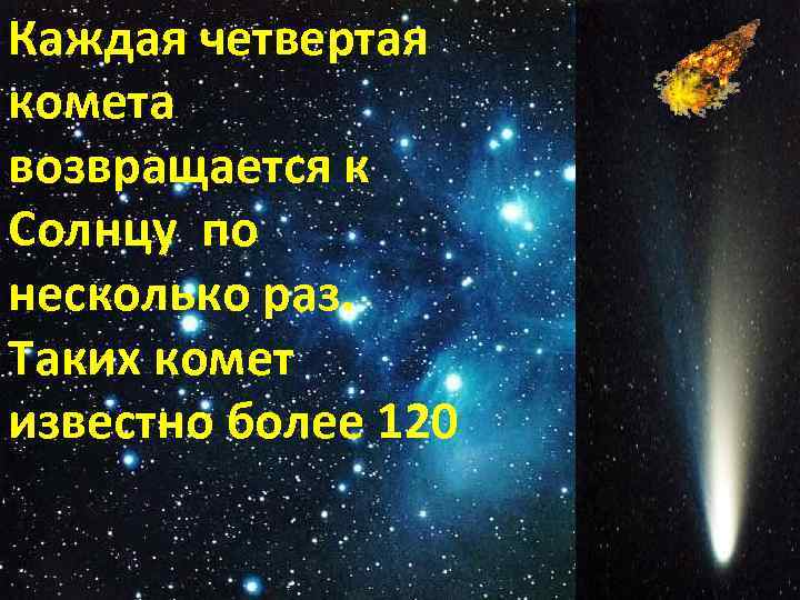 Каждая четвертая комета возвращается к Солнцу по несколько раз. Таких комет известно более 120