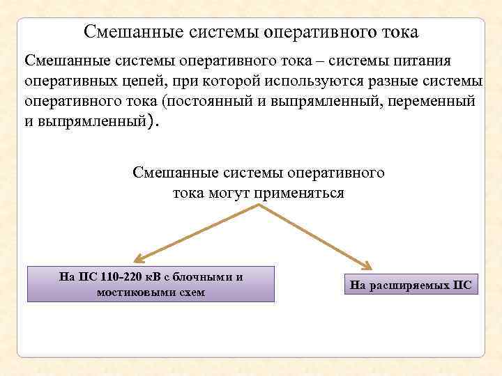 Смешанные системы оперативного тока – системы питания оперативных цепей, при которой используются разные системы