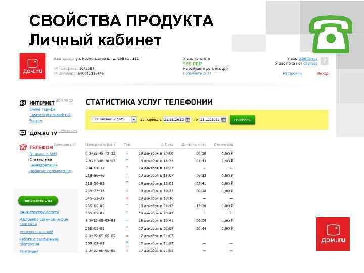 СВОЙСТВА ПРОДУКТА Личный кабинет 