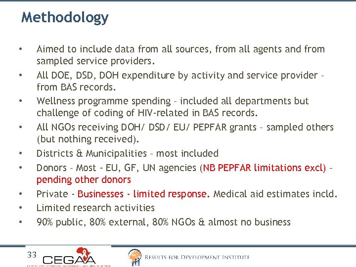 Methodology Aimed to include data from all sources, from all agents and from sampled