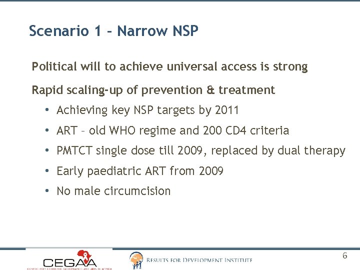 Scenario 1 – Narrow NSP Political will to achieve universal access is strong Rapid