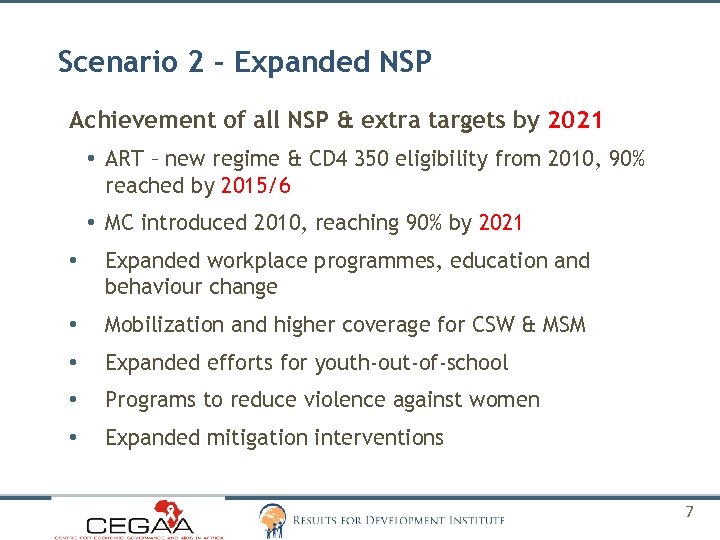 Scenario 2 – Expanded NSP Achievement of all NSP & extra targets by 2021