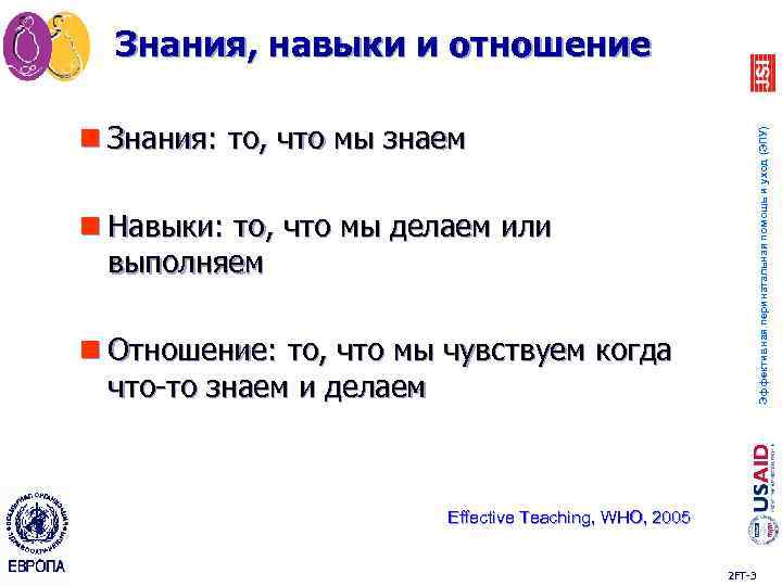 Знания, навыки и отношение Эффективная перинатальная помощь и уход (ЭПУ) n Знания: то, что