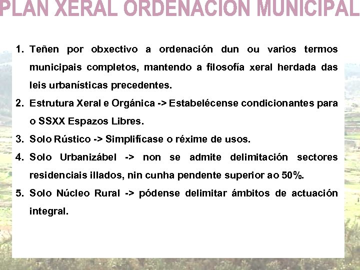 1. Teñen por obxectivo a ordenación dun ou varios termos municipais completos, mantendo a