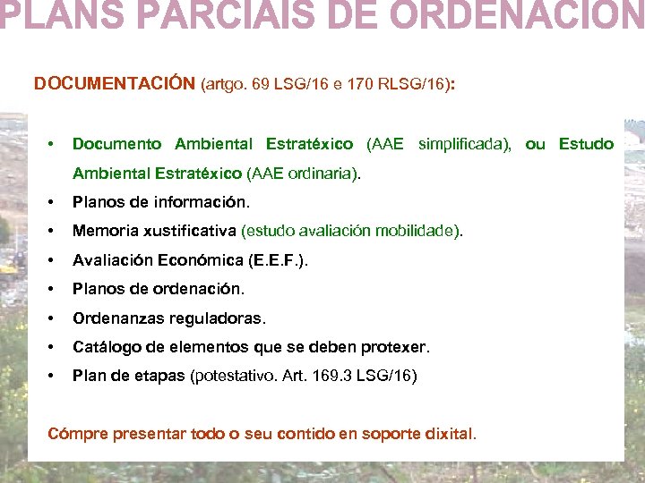DOCUMENTACIÓN (artgo. 69 LSG/16 e 170 RLSG/16): • Documento Ambiental Estratéxico (AAE simplificada), ou