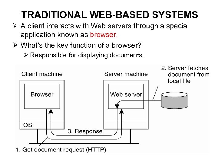 TRADITIONAL WEB-BASED SYSTEMS Ø A client interacts with Web servers through a special application