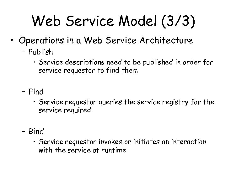 Web Service Model (3/3) • Operations in a Web Service Architecture – Publish •