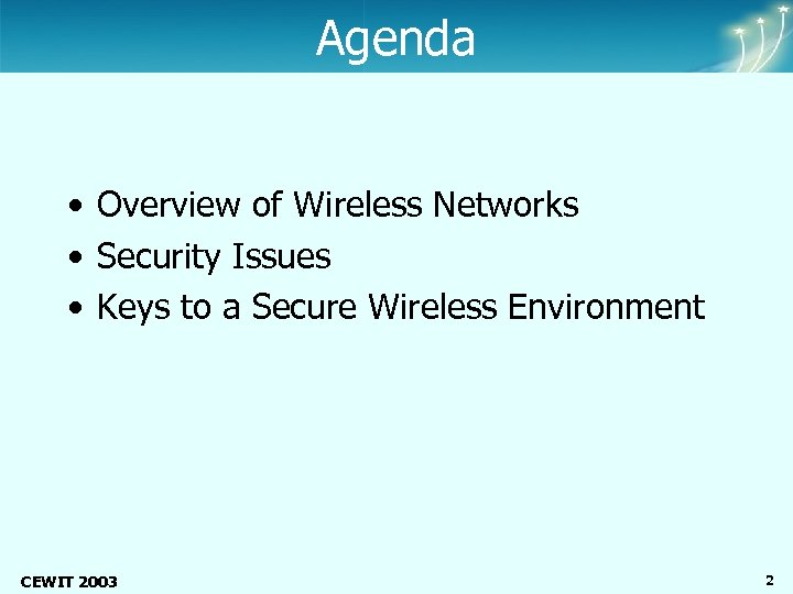 Center of Excellence Wireless and Information Technology Agenda • Overview of Wireless Networks •
