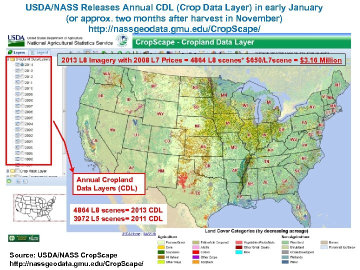 USDA/NASS Releases Annual CDL (Crop Data Layer) in early January (or approx. two months