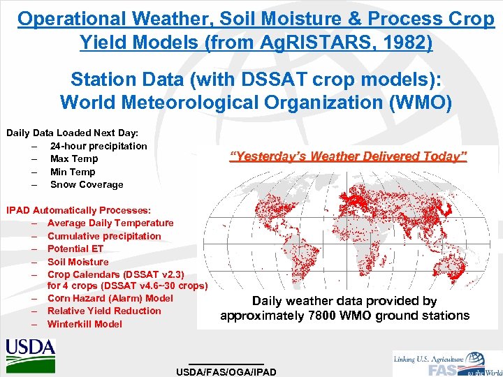 Operational Weather, Soil Moisture & Process Crop Yield Models (from Ag. RISTARS, 1982) Station