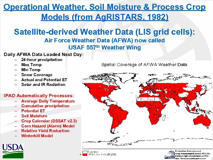 Operational Weather, Soil Moisture & Process Crop Models (from Ag. RISTARS, 1982) Satellite-derived Weather