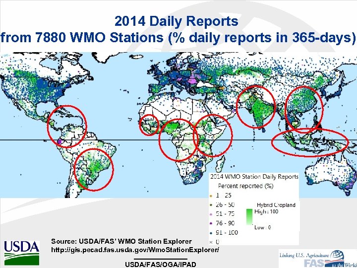 2014 Daily Reports from 7880 WMO Stations (% daily reports in 365 -days) Source: