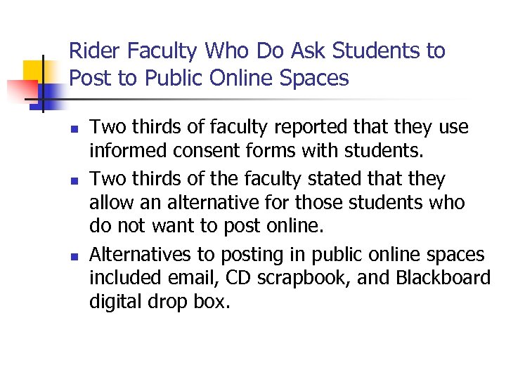 Rider Faculty Who Do Ask Students to Post to Public Online Spaces n n