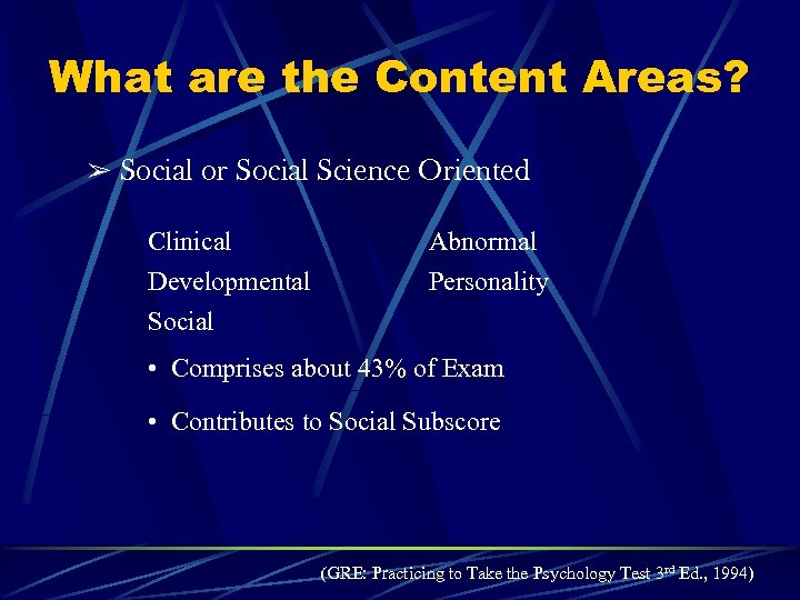 What are the Content Areas? & Social or Social Science Oriented Clinical Abnormal Developmental