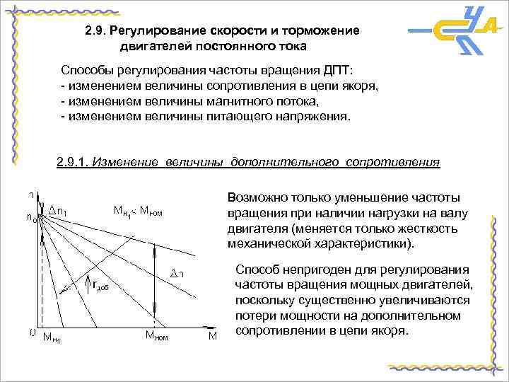 2. 9. Регулирование скорости и торможение двигателей постоянного тока Способы регулирования частоты вращения ДПТ: