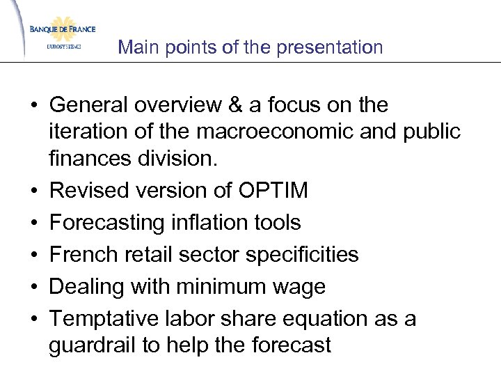 Main points of the presentation • General overview & a focus on the iteration