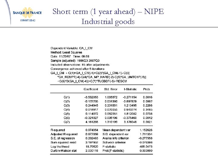 Short term (1 year ahead) – NIPE Industrial goods 