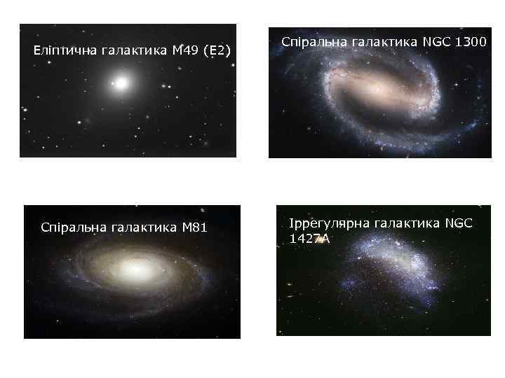 Еліптична галактика М 49 (Е 2) Спіральна галактика М 81 Спіральна галактика NGC 1300