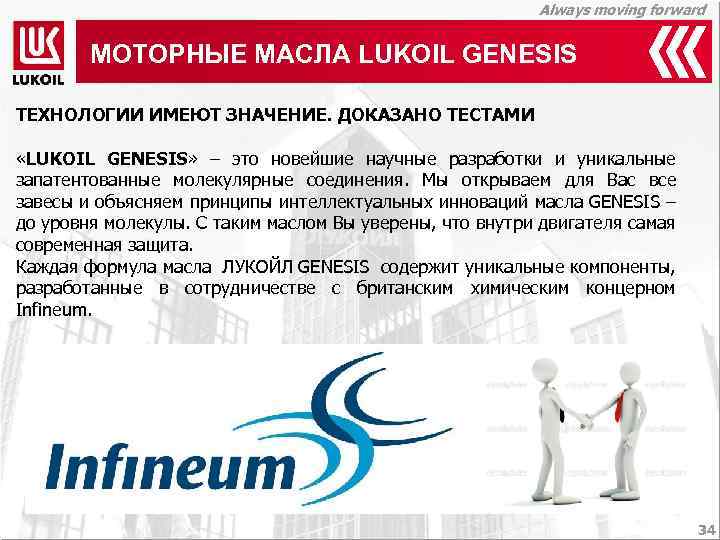 Always moving forward МОТОРНЫЕ МАСЛА LUKOIL GENESIS ТЕХНОЛОГИИ ИМЕЮТ ЗНАЧЕНИЕ. ДОКАЗАНО ТЕСТАМИ «LUKOIL GENESIS»