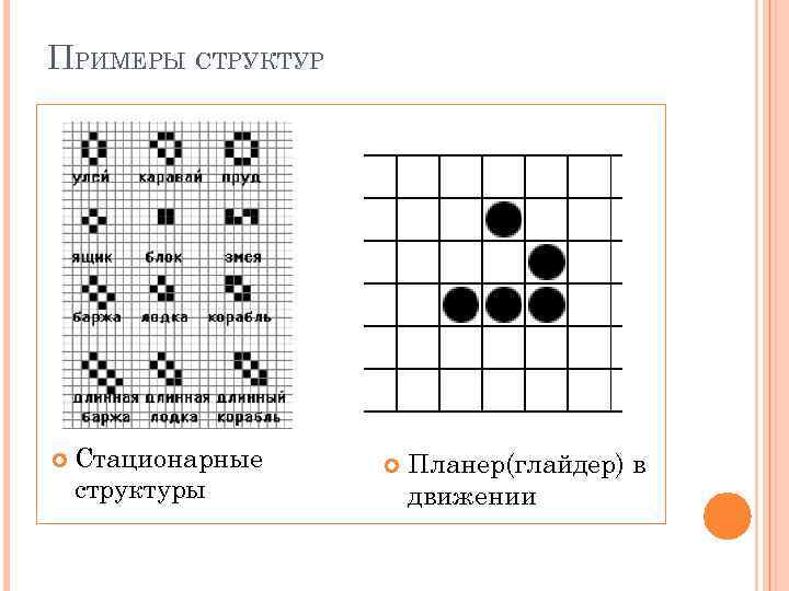 ПРИМЕРЫ СТРУКТУР Стационарные структуры Планер(глайдер) в движении 
