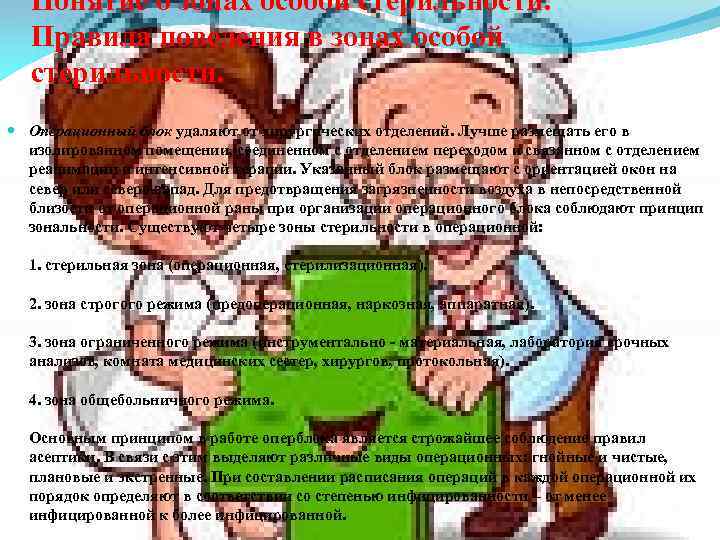 Понятие о зонах особой стерильности. Правила поведения в зонах особой стерильности. Операционный блок удаляют