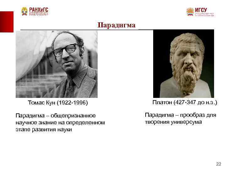 Парадигма Томас Кун (1922 -1996) Парадигма – общепризнанное научное знание на определенном этапе развития