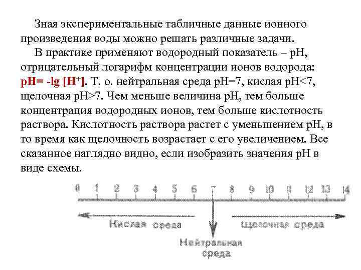 Зная экспериментальные табличные данные ионного произведения воды можно решать различные задачи. В практике применяют
