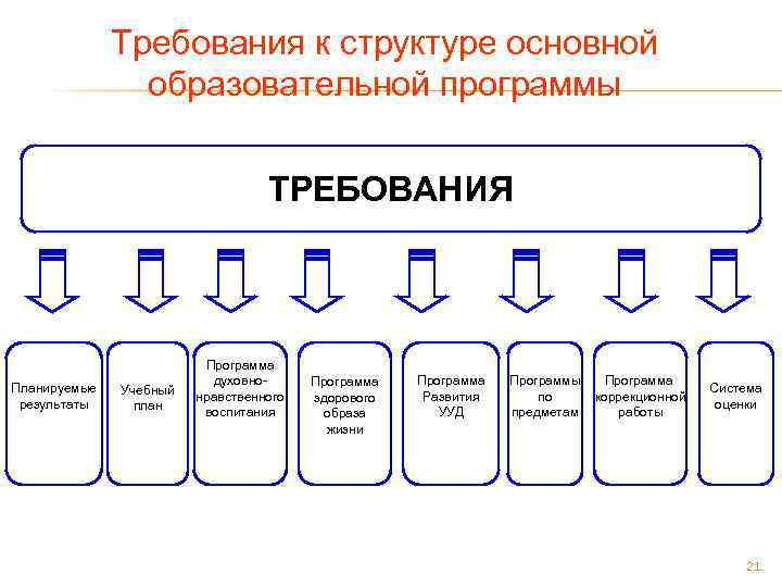 Требования к структуре основной образовательной программы ТРЕБОВАНИЯ Планируемые результаты Учебный план Программа духовнонравственного воспитания