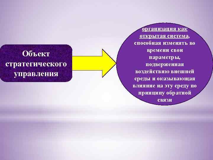 Объект стратегического управления организация как открытая система, способная изменять во времени свои параметры, подверженная