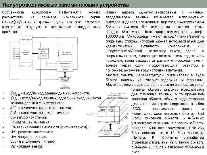 Полупроводниковые запоминающие устройства Особенности микросхем Flash памяти можно рассмотреть на примере кристаллов серии HY