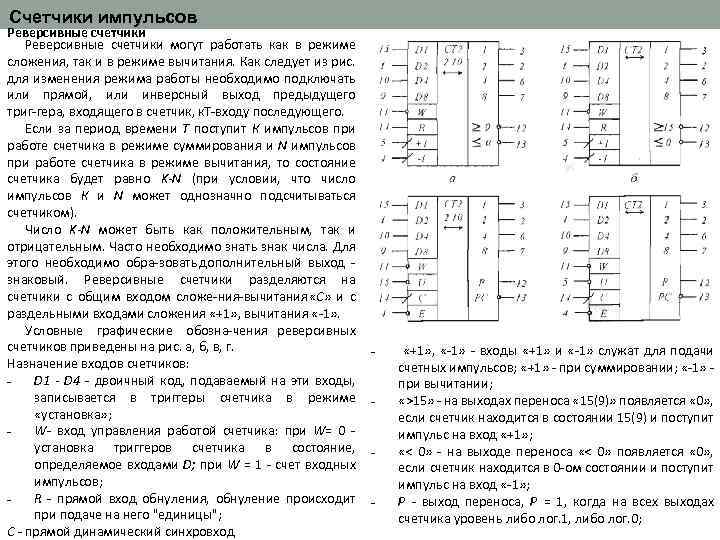 Счетчики импульсов Реверсивные счетчики могут работать как в режиме сложения, так и в режиме