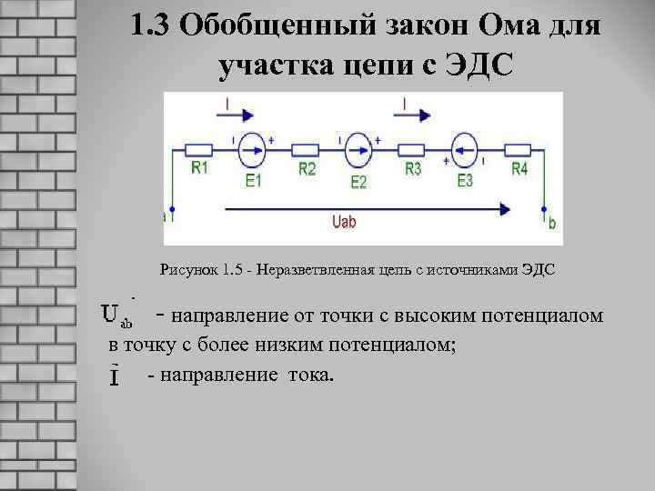 1. 3 Обобщенный закон Ома для участка цепи с ЭДС Рисунок 1. 5 -