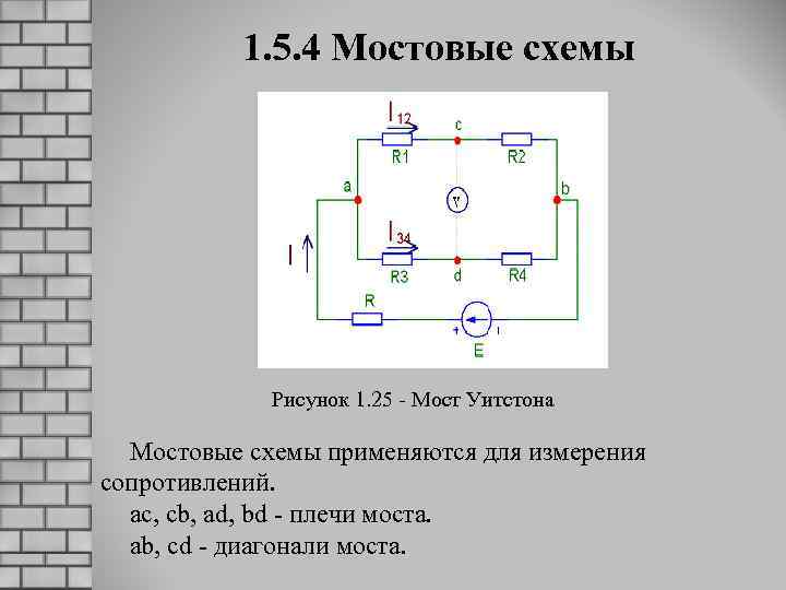 1. 5. 4 Мостовые схемы Рисунок 1. 25 - Мост Уитстона Мостовые схемы применяются