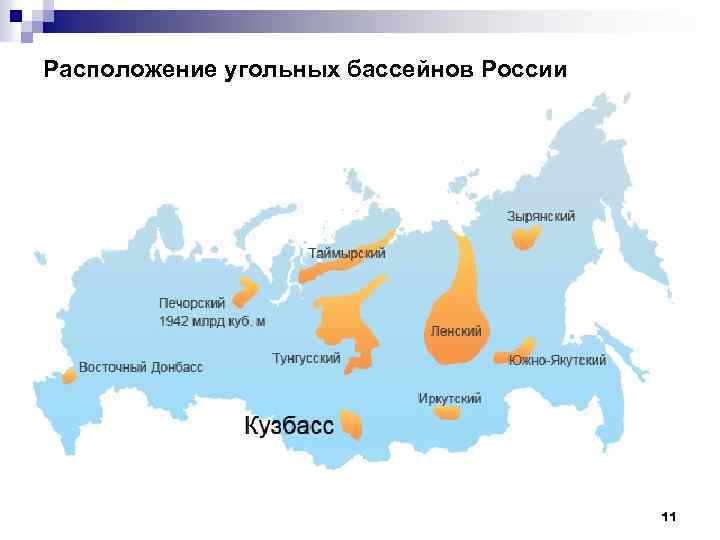 Угольные бассейны России на карте.