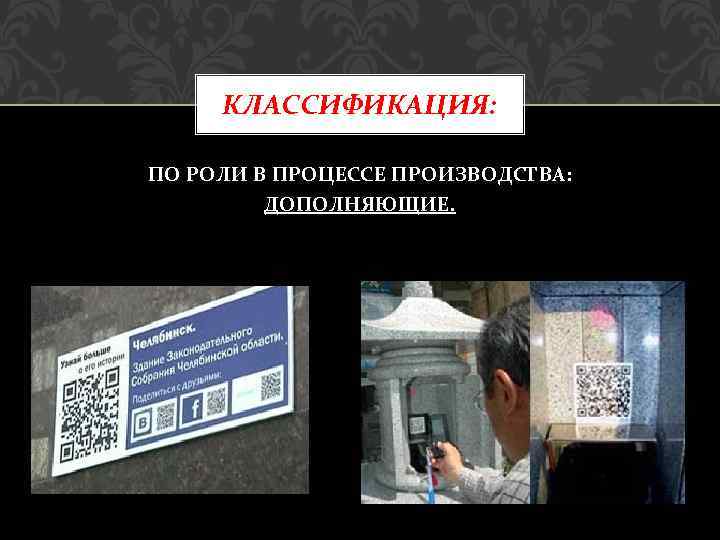 КЛАССИФИКАЦИЯ: ПО РОЛИ В ПРОЦЕССЕ ПРОИЗВОДСТВА: ДОПОЛНЯЮЩИЕ. 