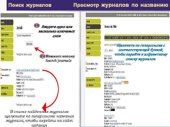 Поиск журналов Просмотр журналов по названию 1 Введите одно или несколько ключевых слов 2
