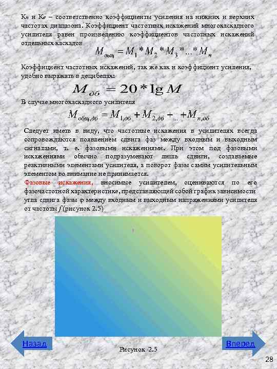 Кн и Кв – соответственно коэффициенты усиления на нижних и верхних частотах диапазона. Коэффициент