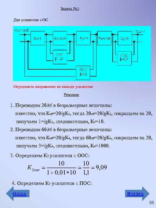 Задача № 3 Дан усилитель с ОС Определить напряжение на выходе усилителя Решение 1.