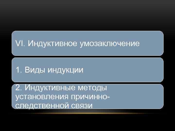 VI. Индуктивное умозаключение 1. Виды индукции 2. Индуктивные методы установления причинноследственной связи 