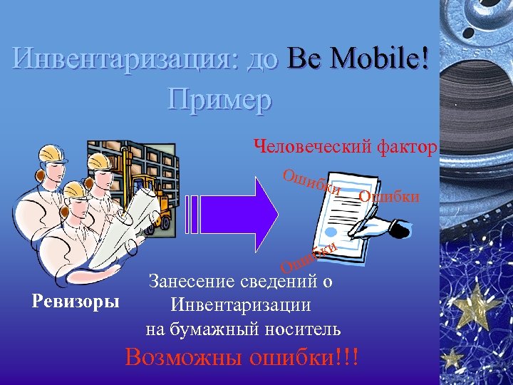 Инвентаризация: до Be Mobile! Пример Человеческий фактор Оши бки Ошибки и Ош Ревизоры Занесение