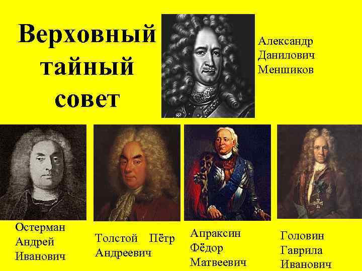 1 верховный тайный совет. Верховный тайный совет Меншиков. Апраксин Верховный тайный совет. Верховный тайный совет Остерман. Состав Верховного Тайного совета 1730.