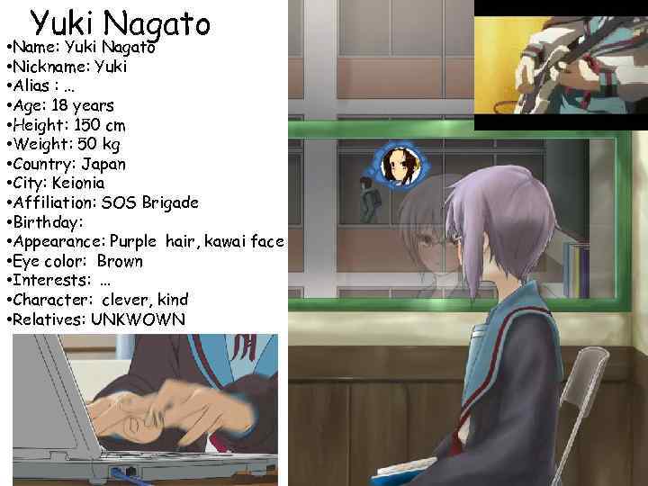 Yuki Nagato • Name: Yuki Nagato • Nickname: Yuki • Alias : … •
