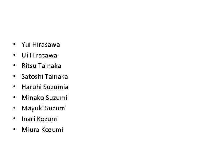  • • • Yui Hirasawa Ui Hirasawa Ritsu Tainaka Satoshi Tainaka Haruhi Suzumia