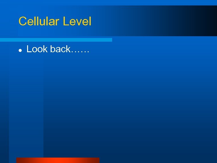 Cellular Level l Look back…… 